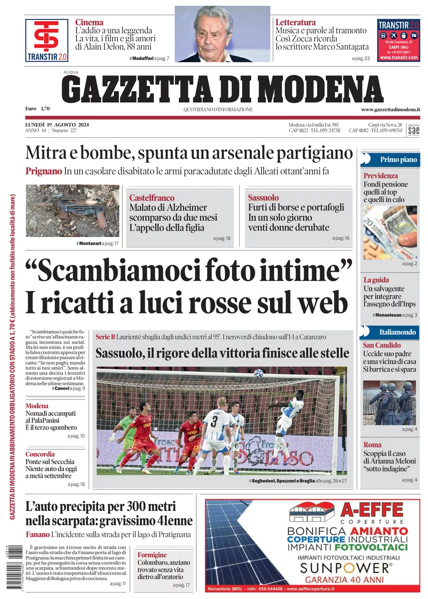 Prima-pagina-gazzetta di modena-oggi-edizione-del-2024-08-19